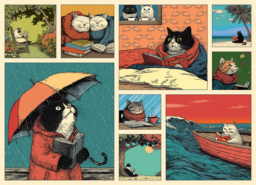 Cats Chillin with Books | 500 piece | AI Assisstance